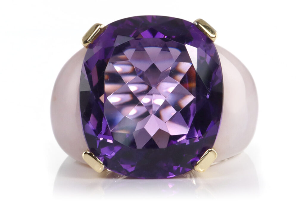 Ring Juwelier Fochtmann Amethyst + Lavendel Jade 750 Gold Gr. 54 [BRORS 19857]
