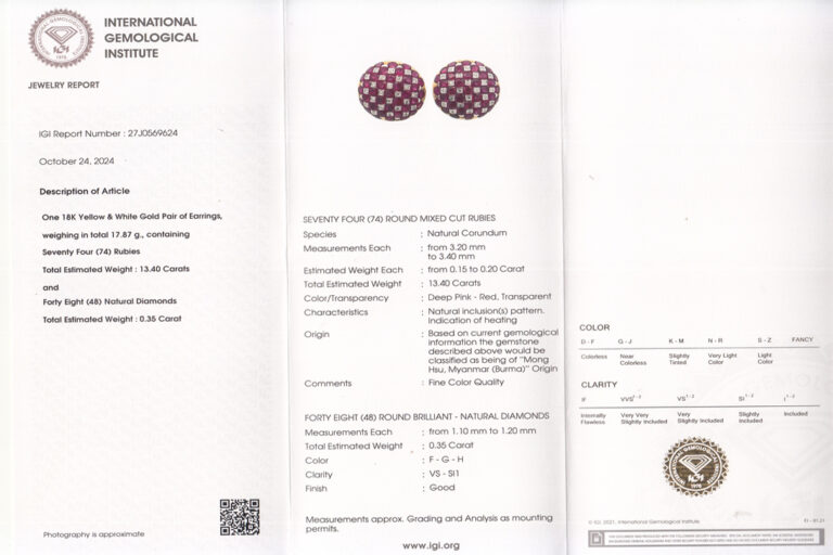Ohrstecker 74 Burma Rubine 13,4 ct + 48 Brillanten IGI Gutachten [BRORS 20037]