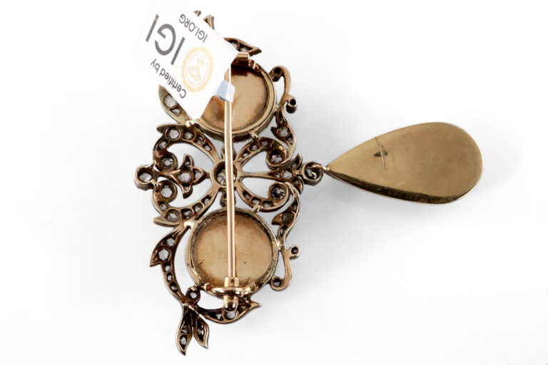 Original viktorianische Brosche ca1850 Pyrop Diamanten Gold IGI [BRORS 20132]