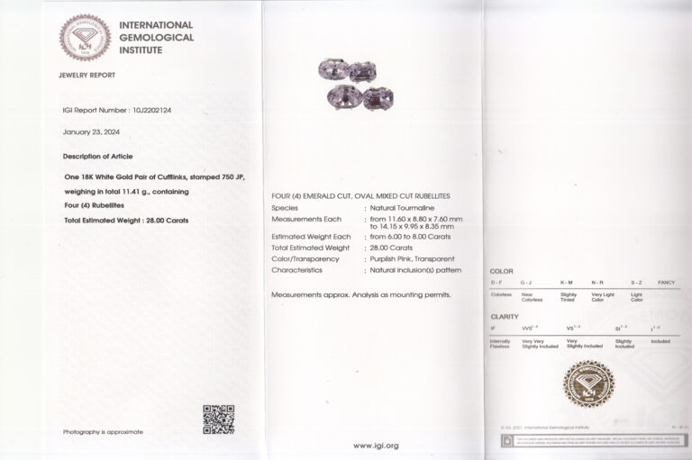 Manschettenknöpfe 4 Rubellit ca. 28,0 ct. 750 Weißgold IGI [BRORS 20192]