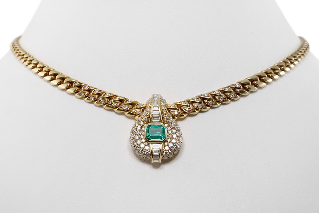 Collier Smaragd Kolumbien ca 1,35 ct 132 Diamanten 2,8 ct Gold IGI [BRORS 20230]