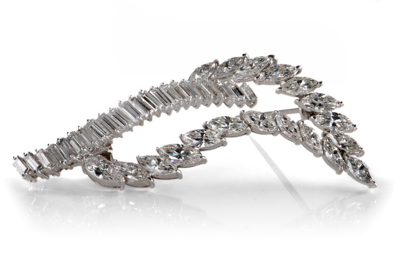 Brosche 41 Diamanten ca. 3,55 ct River-TW 950 Platin IGI Gutachten [BRORS 20237]