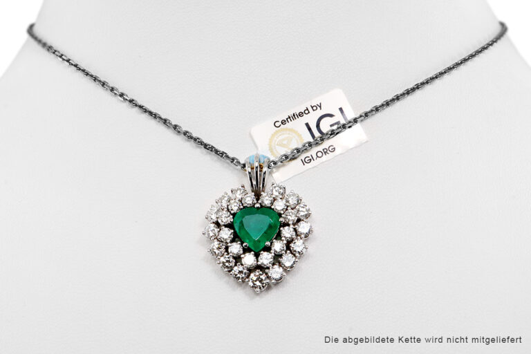 Anhänger Herz 1 Smaragd ca. 2,0 ct + 27 Brillanten ca 2,4 ct IGI [BRORS 20239]