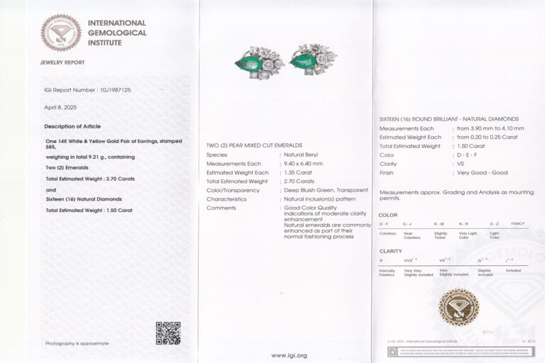 Ohrstecker 2 Smaragde ca 2,7 ct + 16 Brillanten ca 1,5 ct IGI [BRORS 20240]