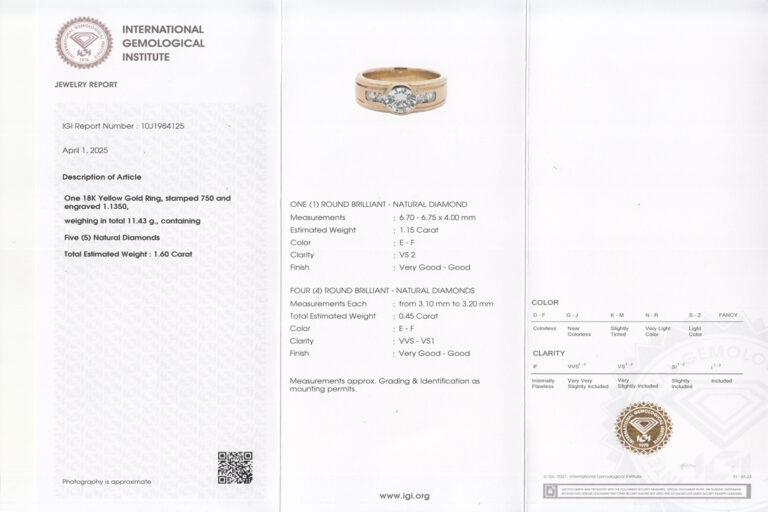 Ring Brillant 1,15 ct E-F/VS + 4 Brillanten 0,45 ct E-F / VS IGI [BRORS 20250]