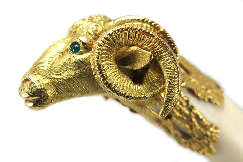Antiker Brieföffner um 1900 Widder Aries Einzelstück 900 Gelbgold [BRORS 10613]