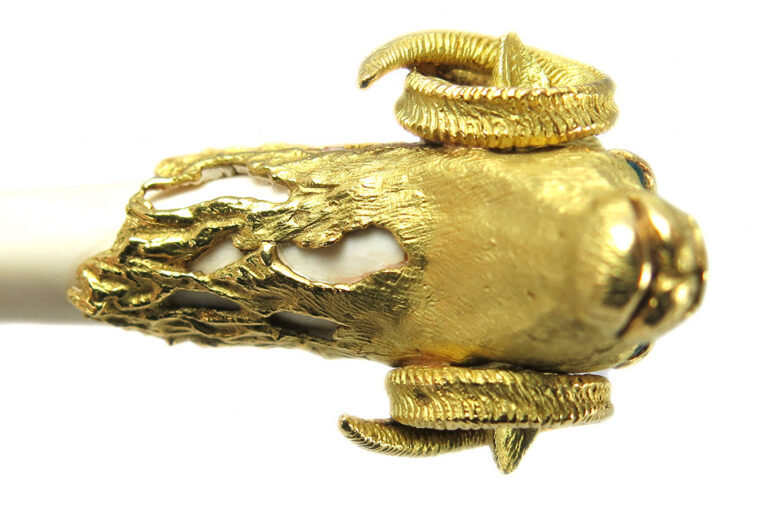 Antiker Brieföffner um 1900 Widder Aries Einzelstück 900 Gelbgold [BRORS 10613]