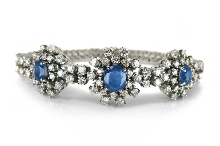 Armband 148 Brillanten 5,0 ct 3 Saphire unbehandelt 3,7ct 750 IGI [BRORS 12820]