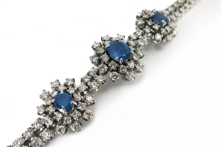 Armband 148 Brillanten 5,0 ct 3 Saphire unbehandelt 3,7ct 750 IGI [BRORS 12820]