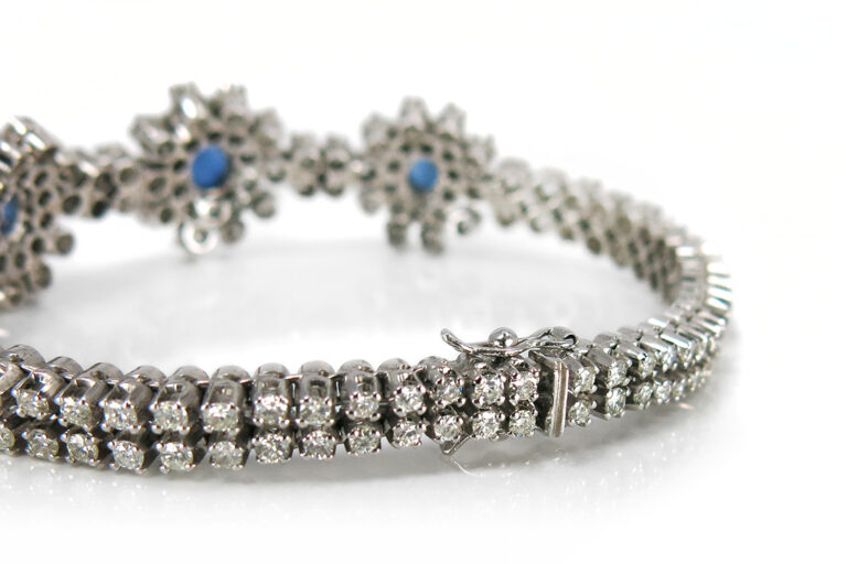 Armband 148 Brillanten 5,0 ct 3 Saphire unbehandelt 3,7ct 750 IGI [BRORS 12820]