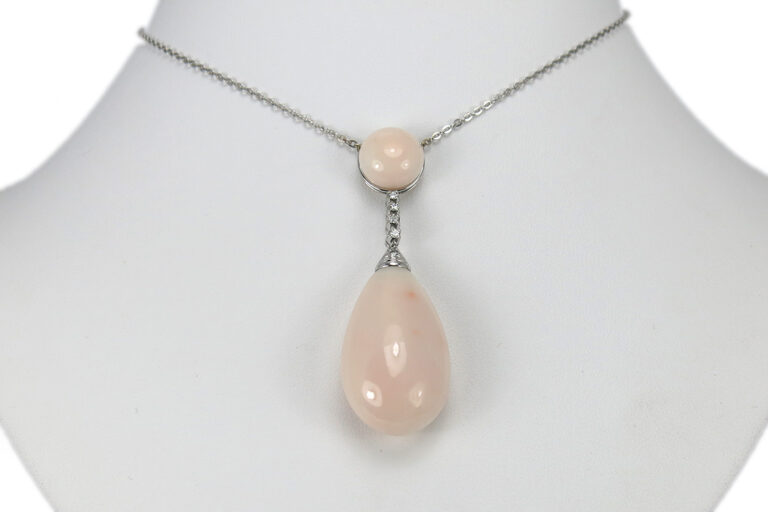 Collier Engelshaut Korallen Diamanten 750 Weißgold [BRORS 15877]