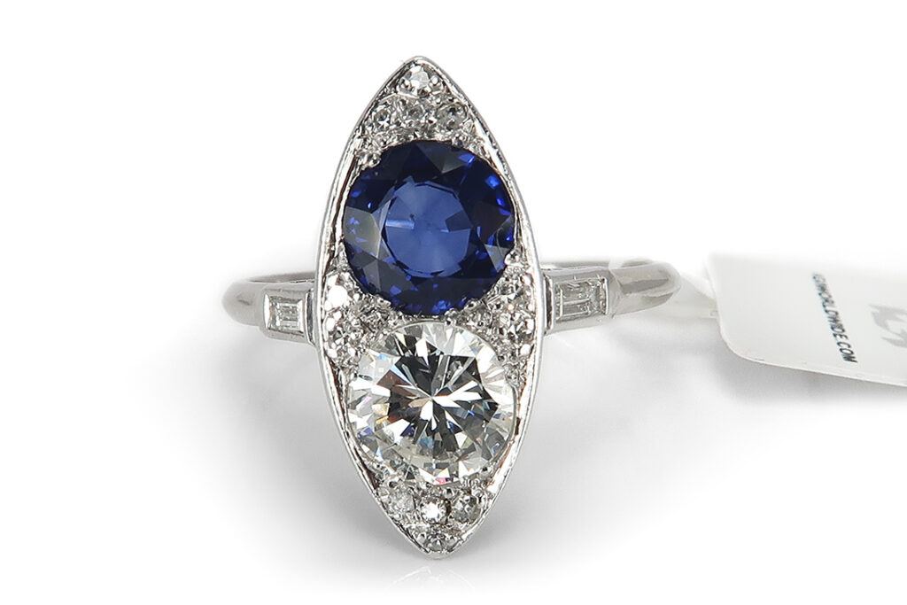 Ring Saphir 1,1ct + Brillant 0,9 ct G/si + Diamanten 0,16ct Platin [BRORS 16245]