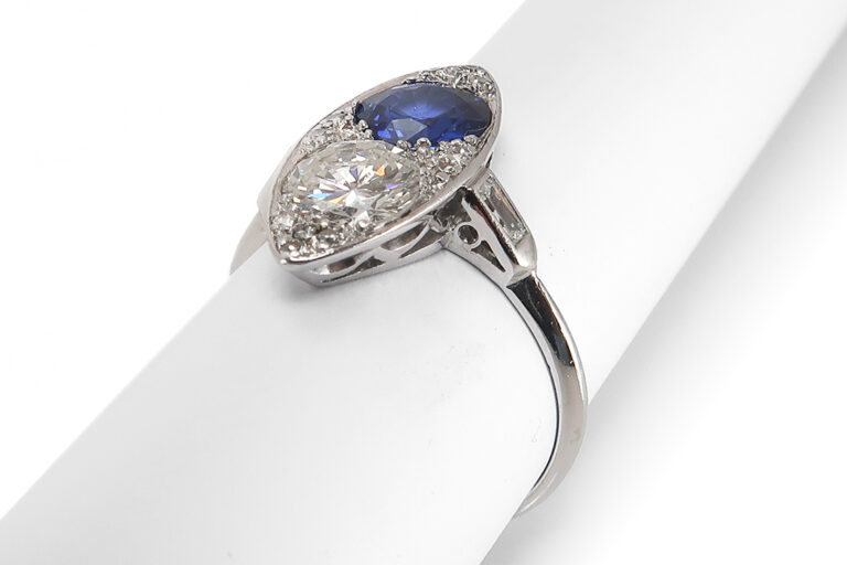 Ring Saphir 1,1ct + Brillant 0,9 ct G/si + Diamanten 0,16ct Platin [BRORS 16245]