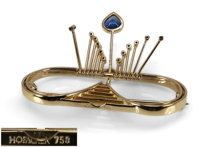 Hofacker Brosche Brillanten G/VVS Saphir 750 Gelbgold [BRORS 17589]