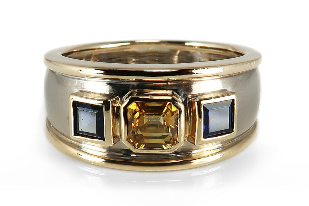 Hofacker Ring Saphir 750 Gelbgold Weißgold Gr 56 [BRORS 17591]