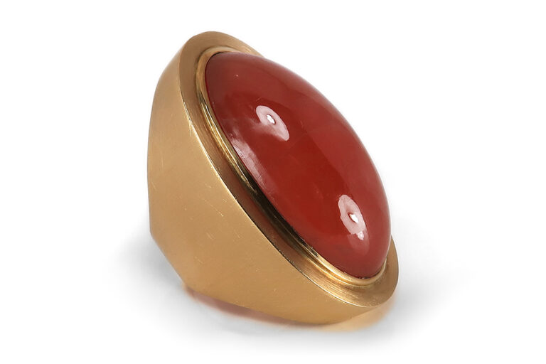 Flogaus Ring Rhodochrosit 750 Gelbgold Gr 58 Handarbeit Unikat [BRORS 17853]