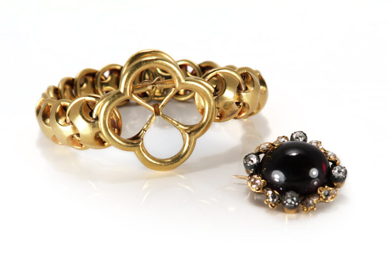 Antikes Armband / Brosche ca 1880 mit Almandin Granat + Diamanten [BRORS 18353]