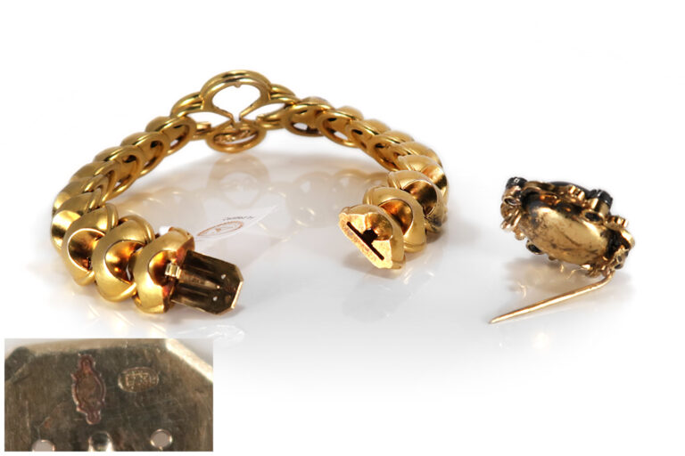 Antikes Armband / Brosche ca 1880 mit Almandin Granat + Diamanten [BRORS 18353]
