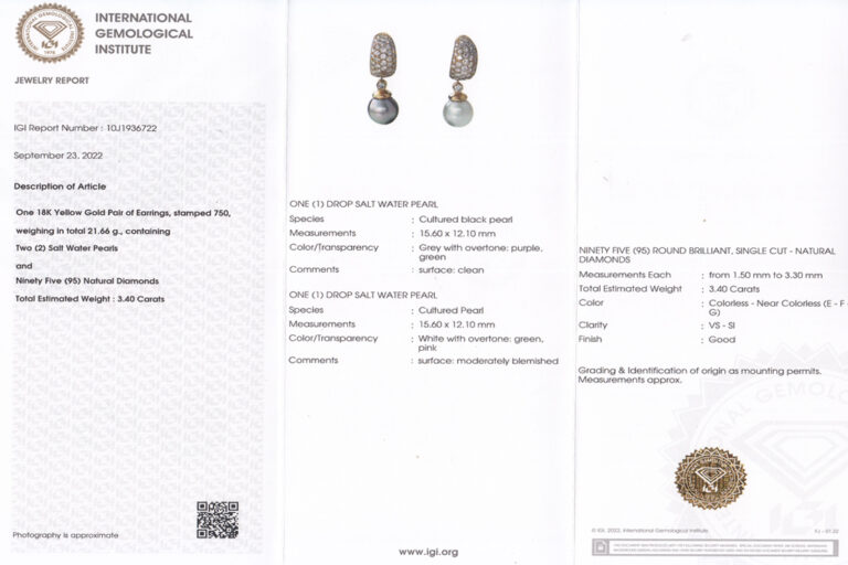 Ohrstecker Salzwasser Perlen Tropfen schwarz weiß 95 Brillanten [BRORS 19107]