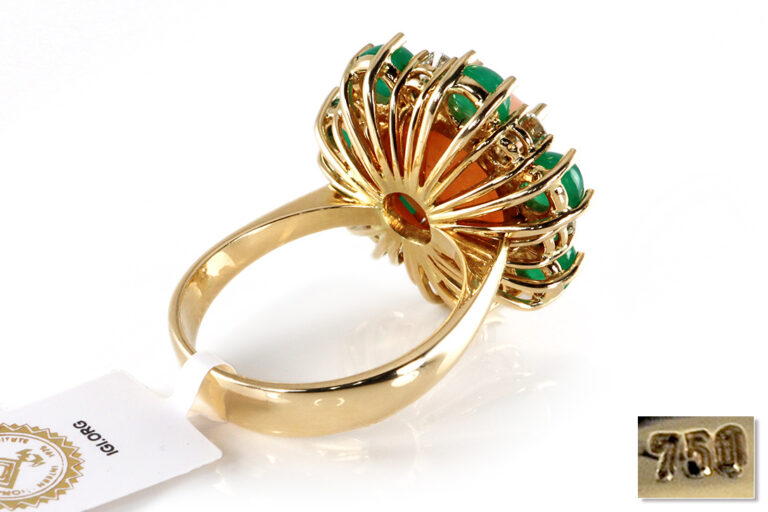 Ring Koralle Smaragd Brillanten 750 Gelbgold Juweliersarbeit [BRORS 19149]