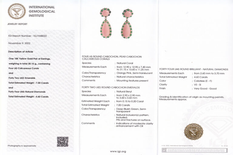 Ohrhänger Koralle Smaragd Brillanten 750 Gelbgold Juweliersarbeit [BRORS 19152]