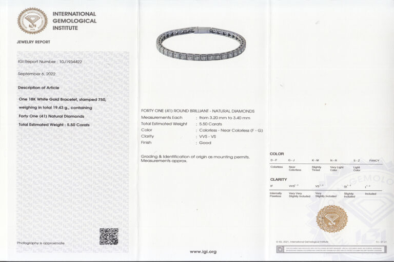 Tennisarmband 41 Brillanten 5,5 ct Top Wesselton VVS 750 Weißgold [BRORS 19170]