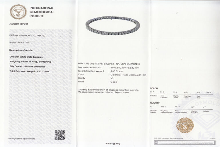 Tennisarmband 51 Brillanten 3,6 ct Top Wesselton VS 750 Weißgold [BRORS 19171]