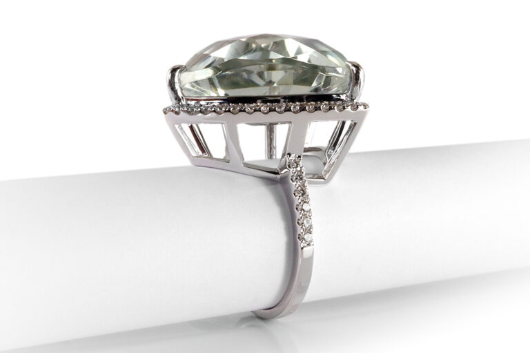 Ring großer Prasiolith 54 Brillanten 750 Weißgold + IGI Gutachten [BRORS 19384]
