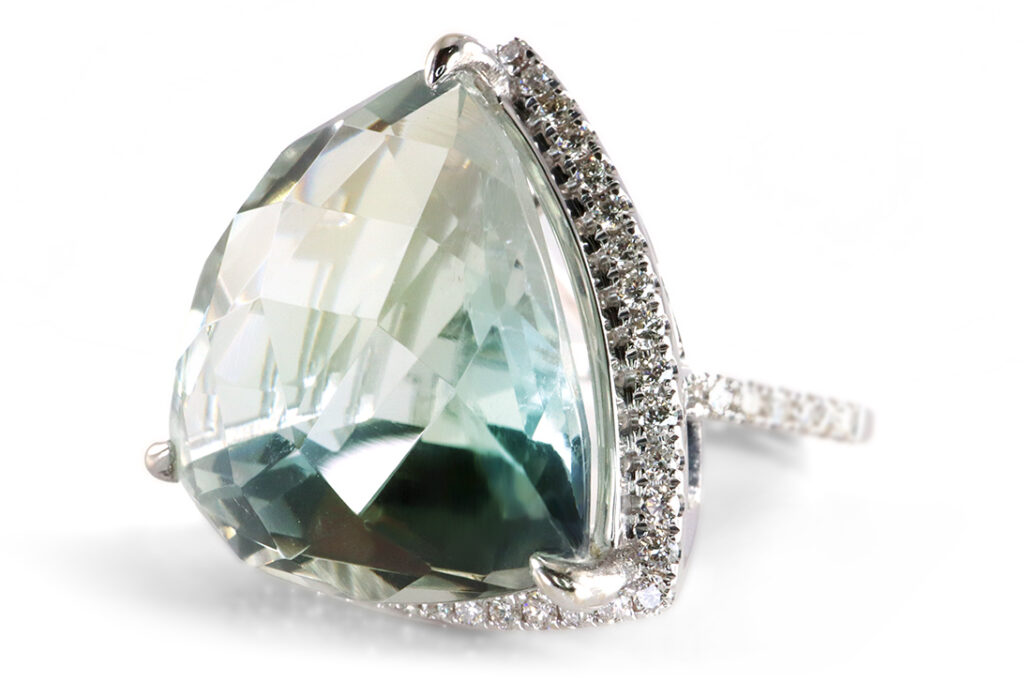 Ring großer Prasiolith 54 Brillanten 750 Weißgold + IGI Gutachten [BRORS 19384]