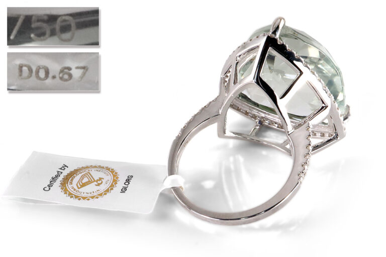 Ring großer Prasiolith 54 Brillanten 750 Weißgold + IGI Gutachten [BRORS 19384]