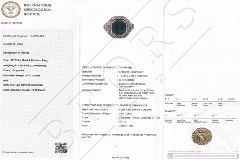 Ring ca. 1930 1 Saphir unbehandelt ca 6,7 ct + 32 Diamanten [BRORS 19452]