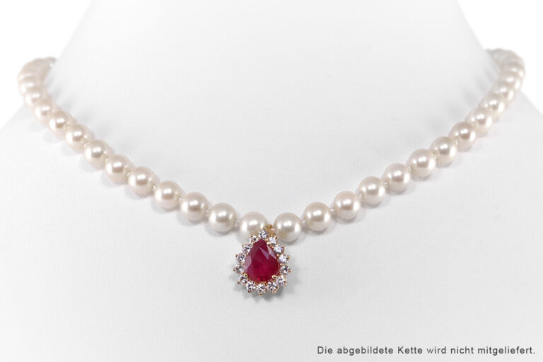 Perlen Clip Anhänger Rubin Tropfen 1,7 ct + 14 Diamanten 0,7 ct [BRORS 19542]