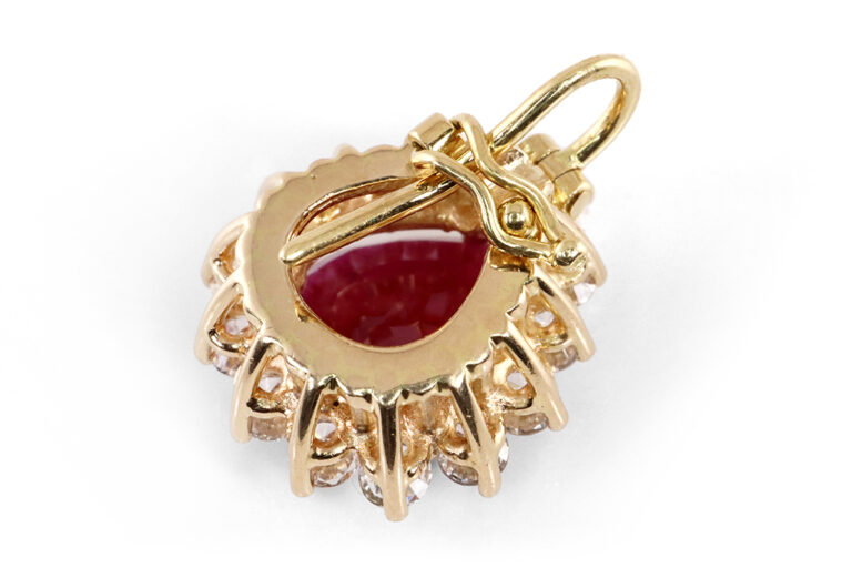 Perlen Clip Anhänger Rubin Tropfen 1,7 ct + 14 Diamanten 0,7 ct [BRORS 19542]