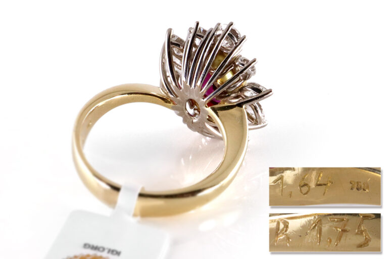 Ring 1 Rubin Deep Purple Red 1,75 ct + 12 Diamanten 1,65 ct 750 [BRORS 19553]