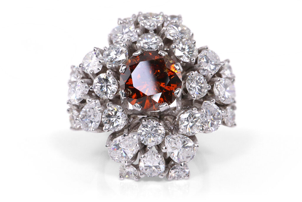 Ring Brillant FANCY Orange 1,9 ct + 28 Diamanten 5,0 ct Weißgold [BRORS 19565]