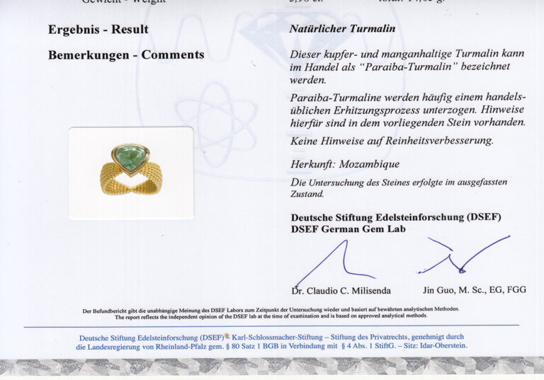 Ring Designerring Paraiba Turmalin 3,98 ct 750 Gelbgold Gr 60 [BRORS 19661]