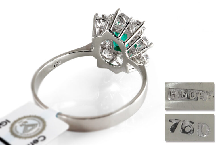 Ring Smaragd *Binder* 1,05 ct. 8 Brillanten 2,35 ct IGI Gutachten [BRORS 20280]
