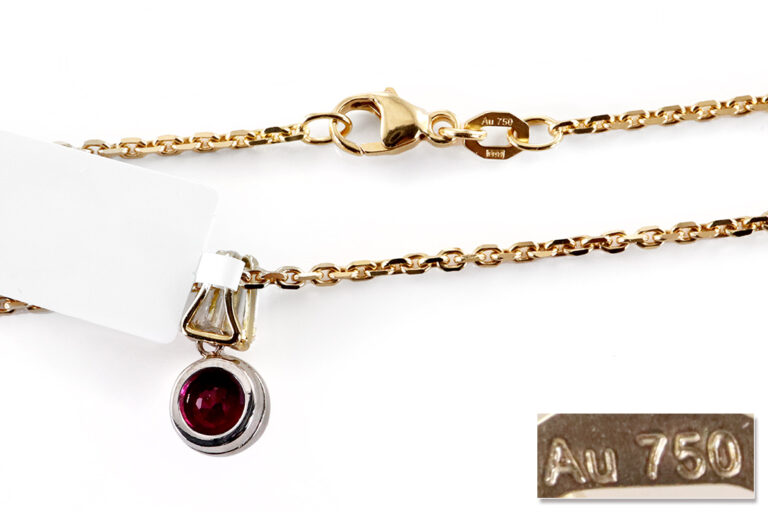 Anhänger Mogok Rubin Myanmar 0,8 ct 3 Diamanten 750 Gelbgold Kette [BRORS 19777]