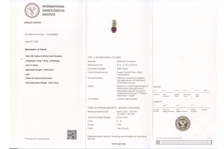 Anhänger Mogok Rubin Myanmar 0,8 ct 3 Diamanten 750 Gelbgold Kette [BRORS 19777]