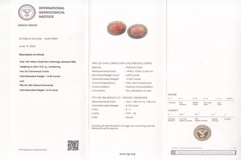 Ohrstecker Engelshaut Koralle 56 Diamanten ca 0,75 ct 585 Gelbgold [BRORS 19854]