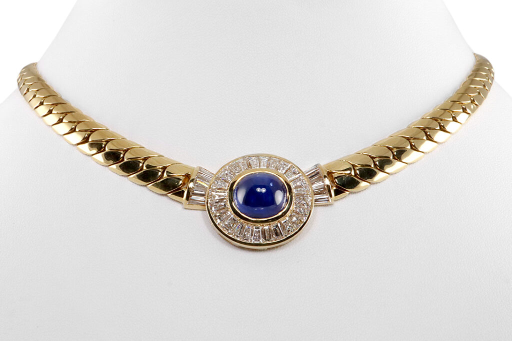 Collier Sri Lanka Saphir 17 ct + 34 Diamanten 5,6 ct 750 Gelbgold [BRORS 19874]