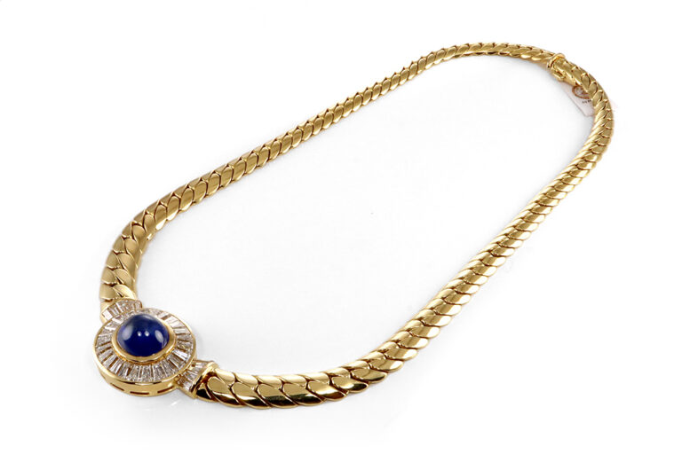 Collier Sri Lanka Saphir 17 ct + 34 Diamanten 5,6 ct 750 Gelbgold [BRORS 19874]