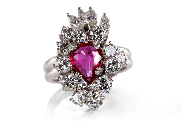 Ring pinker Saphir unbehandelt 1,4 ct +17 Diamanten 2,45 ct Gr 53 [BRORS 19969]