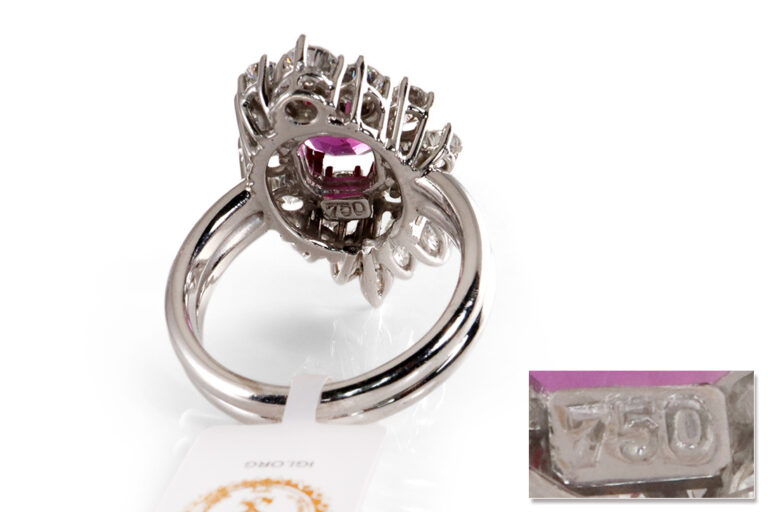 Ring pinker Saphir unbehandelt 1,4 ct +17 Diamanten 2,45 ct Gr 53 [BRORS 19969]