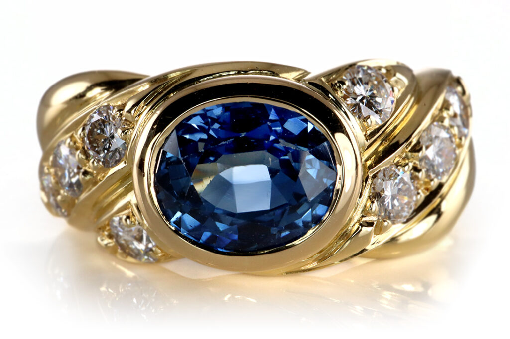 Ring Saphir unbehandelt Sri Lanka 2,75 ct + 8 Brillanten Gold IGI [BRORS 20076]