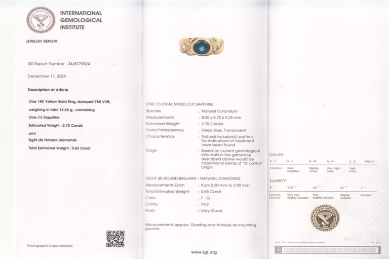 Ring Saphir unbehandelt Sri Lanka 2,75 ct + 8 Brillanten Gold IGI [BRORS 20076]