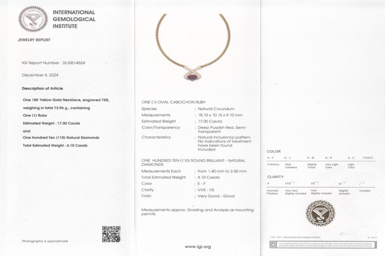 Collier Rubin unbehandelt 17 Karat 110 Brillanten 4,1 ct IGI DSEF [BRORS 20077]