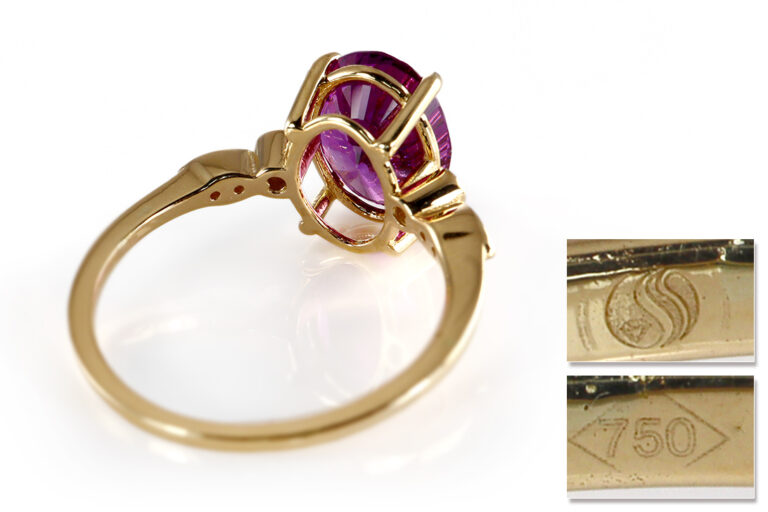 Ring Pink Saphir 3,97 ct + 6 Brillanten 750 Gelbgold Gold IGI [BRORS 20288]