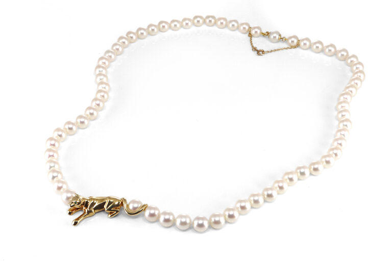 Cartier vintage Panthere Perlenkette Gelbgold Smaragd Perlen [BRORS 20295]