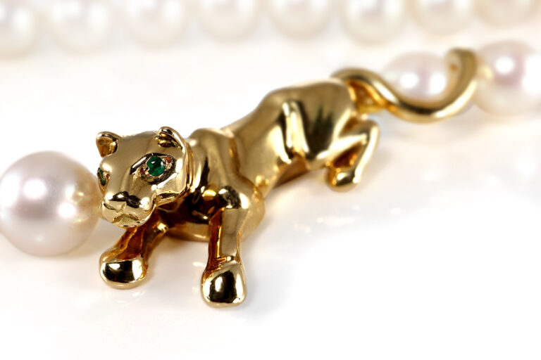 Cartier vintage Panthere Perlenkette Gelbgold Smaragd Perlen [BRORS 20295]